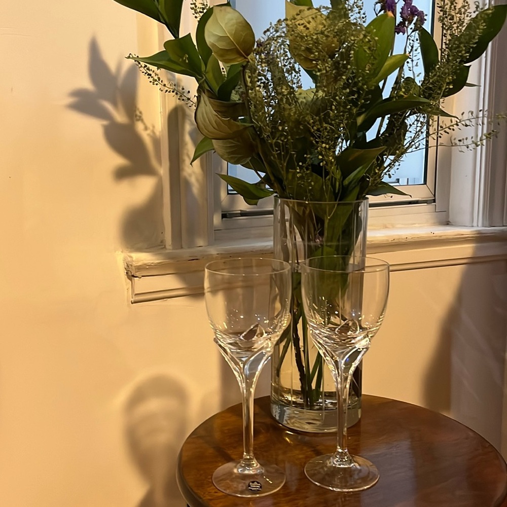Set of 2 Rosenthal Studio-Linie Logo LOTUS BLOSSOMS Clear Wine Glasses 8"H x 3"D